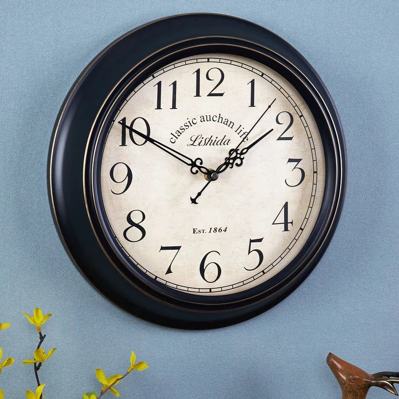 horloge murale silencieuse rétro style shabby chic décoration intérieure - vue 3 sur 24