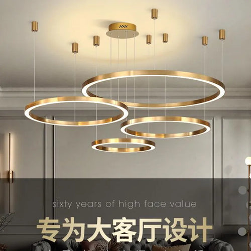 lustre led moderne brossé avec anneau lumineux - vue 3 sur 12