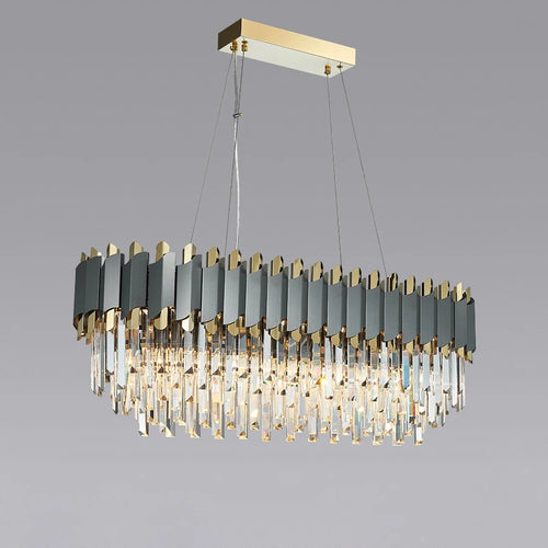 lustre art déco en acier inoxydable et cristal élégant et moderne - vue 3 sur 15