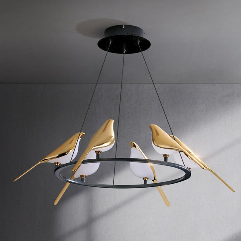 Lustre design LED luxury en forme d'oiseaux dorés Pie