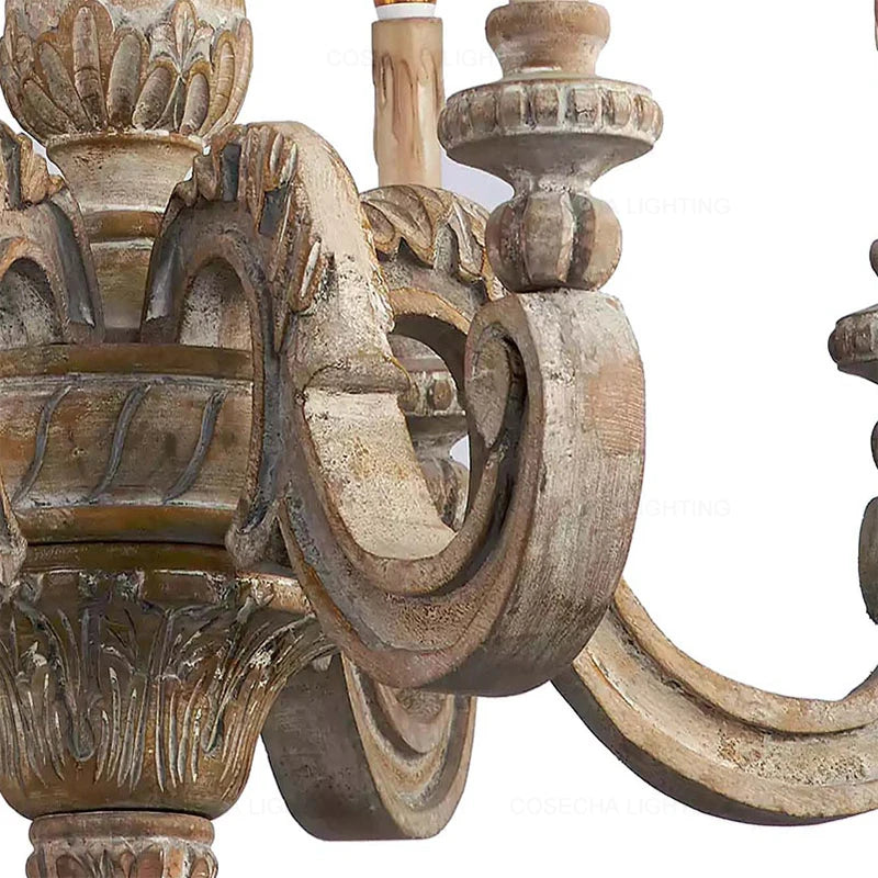 lustre vintage en bois éclairage art déco nordique rétro - vue 5 sur 12