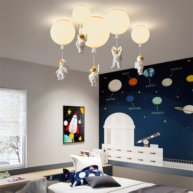 plafonnier led nordique créatif astronaute ballon pour enfants - vue 4 sur 21
