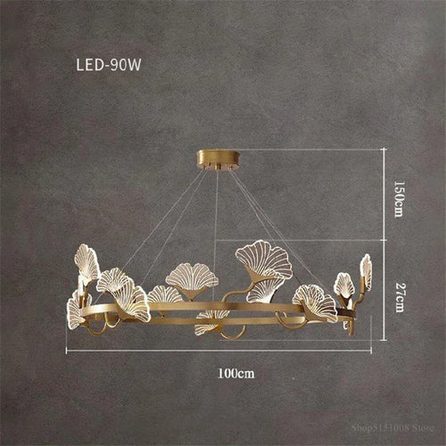 lustre en cuivre simple avec feuilles design led style chinois - vue 10 sur 9