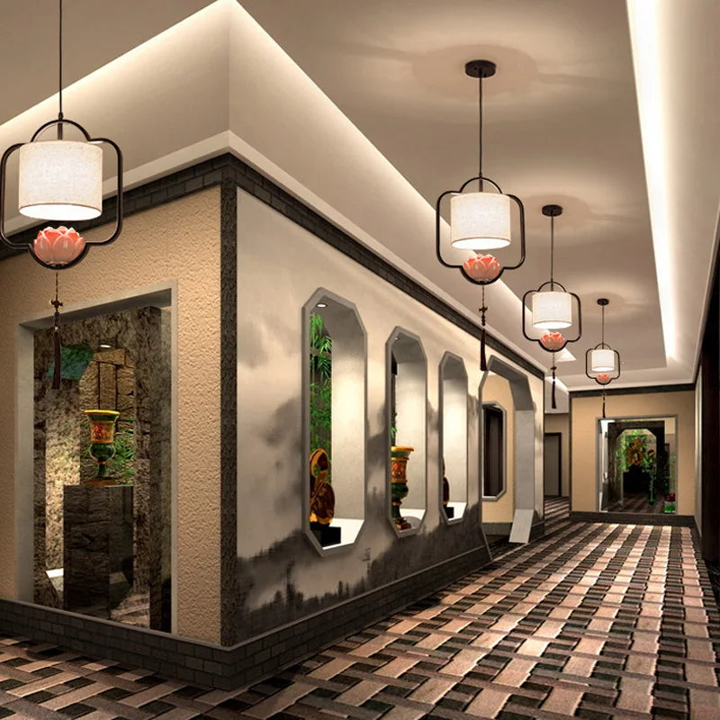 lustre chinois en tissu pour restaurant et hôtel