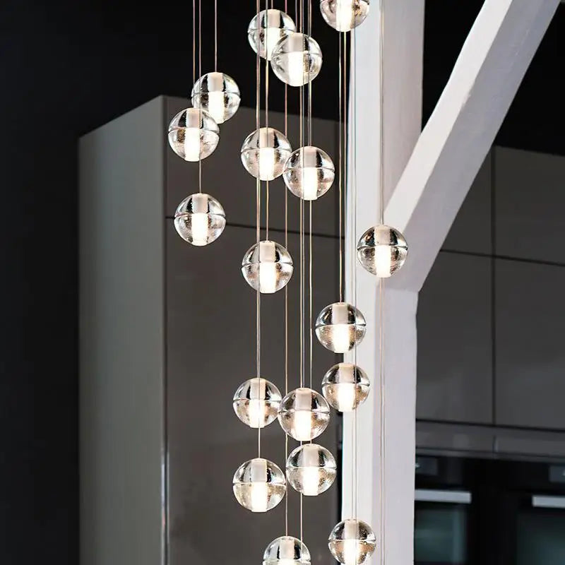 lustre boule de cristal nordique duplex villa salon restaurant - vue 3 sur 17