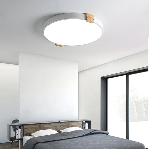 plafonnier led rond nordique en fer et bois décoratif créatif - vue 3 sur 10