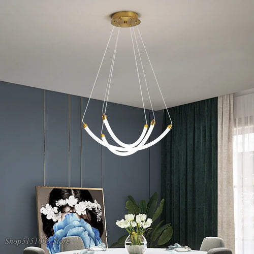 lustre nordique design led en acrylique et métal réglable - vue 5 sur 8