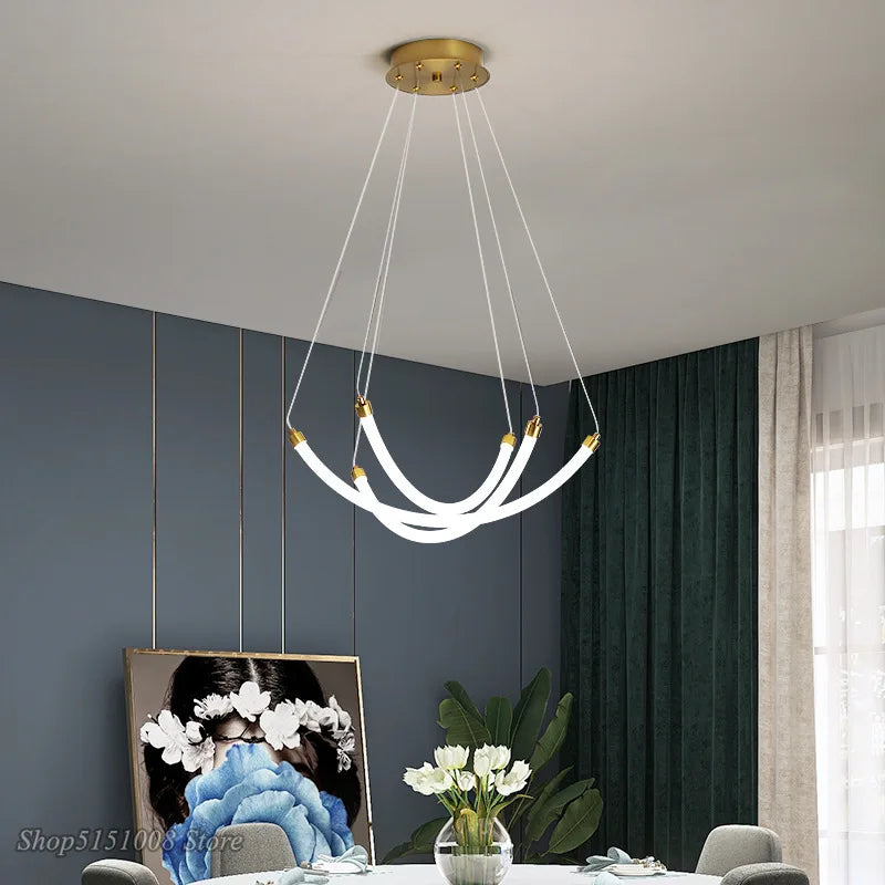 lustre nordique design led en acrylique et métal réglable - vue 4 sur 8