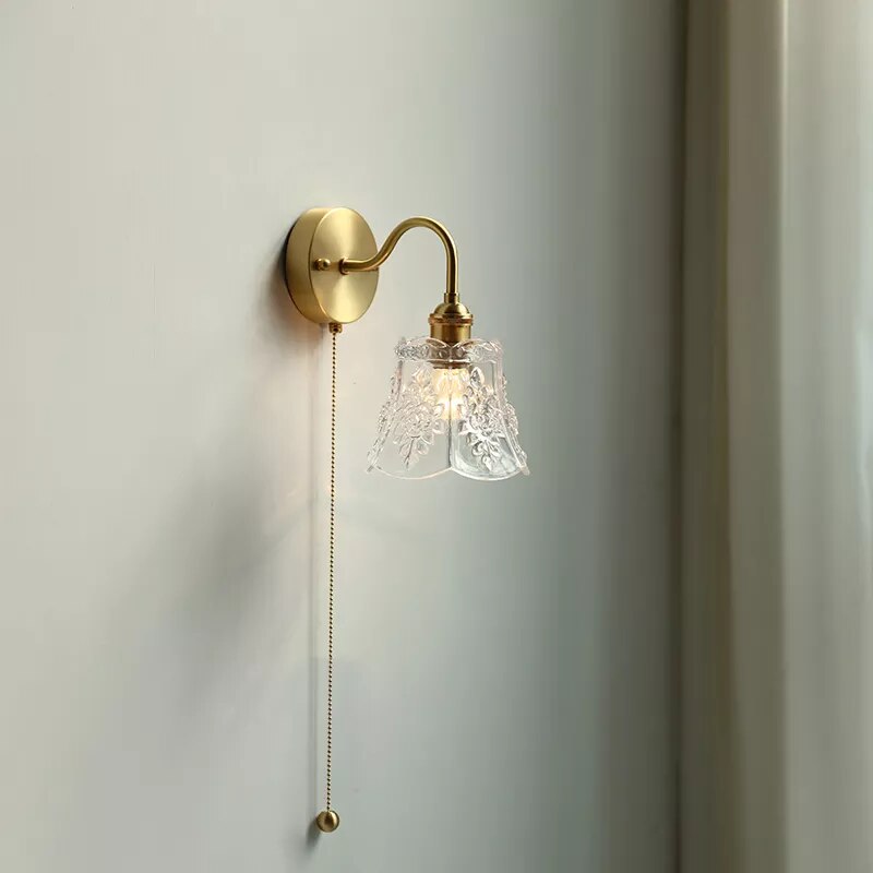 applique led moderne verre chaîne interrupteur nordique cuivre lumière - vue 6 sur 23