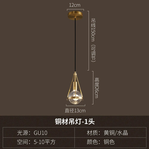 lampe suspendue moderne en cristal de cuivre idéale pour restaurant ou bar - vue 7 sur 7