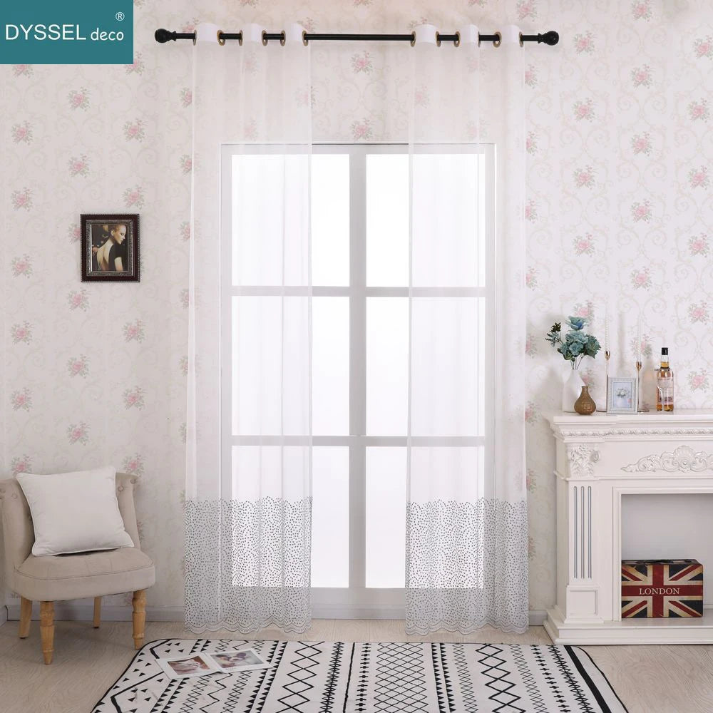Rideau tulle brodé fleurs style européen salon chambre - vue 3 sur 8