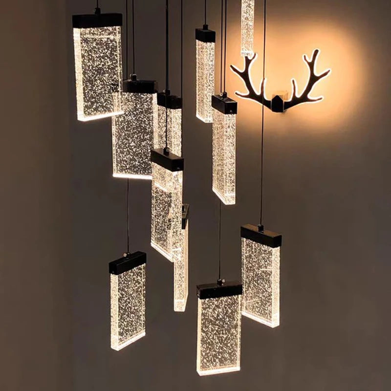 lustre en cristal design lumineux pour escalier et décoration intérieure - vue 4 sur 13