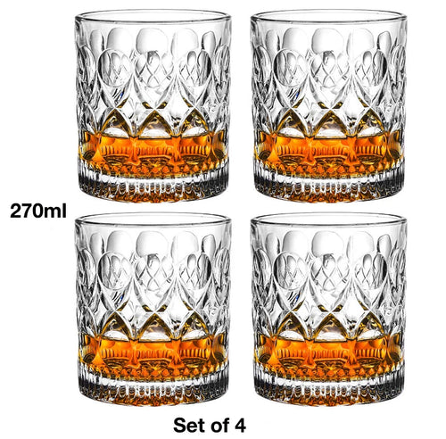 Lot 4 verres whisky old fashioned relief élégants