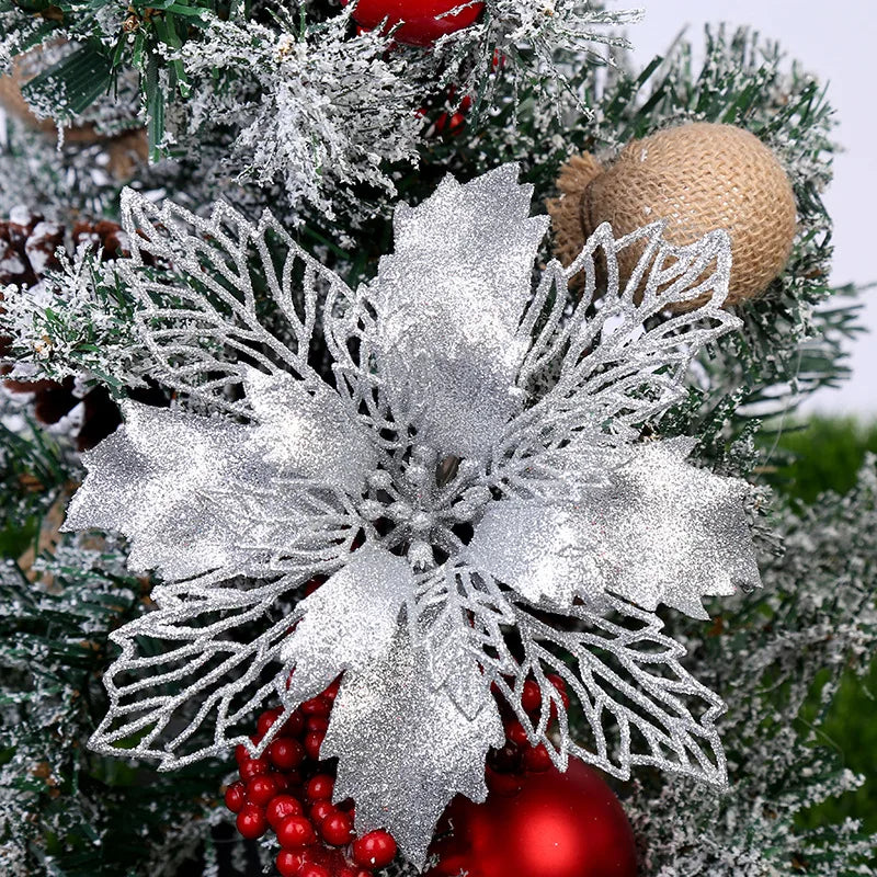 décoration suspendue fleur pailletée pour arbre de noël