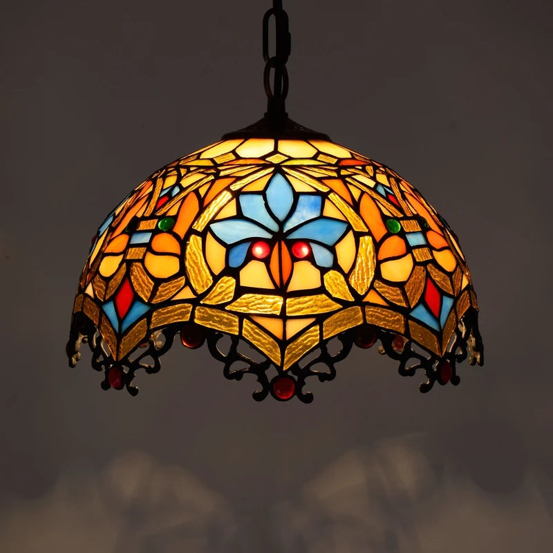 Bohême rétro européen coloré Tiffany verre lustre lustre Bar Restaurant créatif Rural porche méditerranéen lustre - vue 4 sur 28