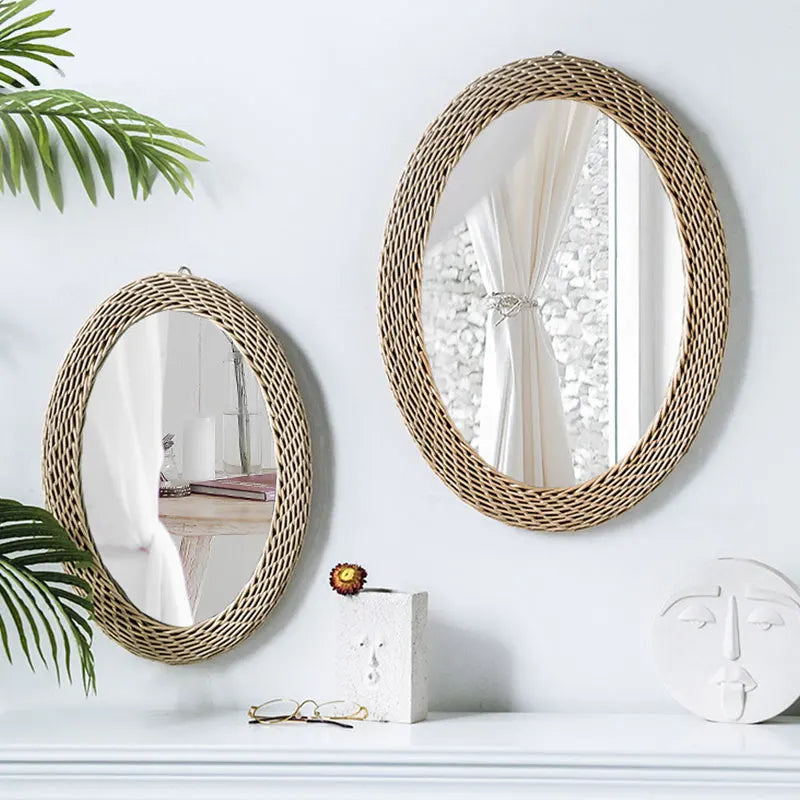 miroir en rotin japonais tissé à la main pour décoration moderne - vue 3 sur 12