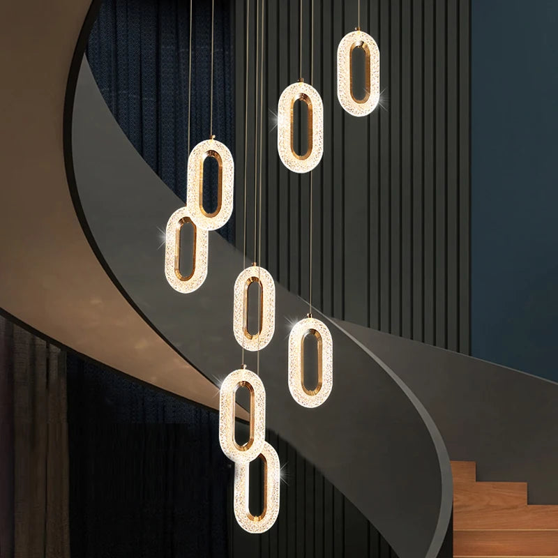 lustre moderne doré pour décoration intérieure escalier restaurant - vue 4 sur 11