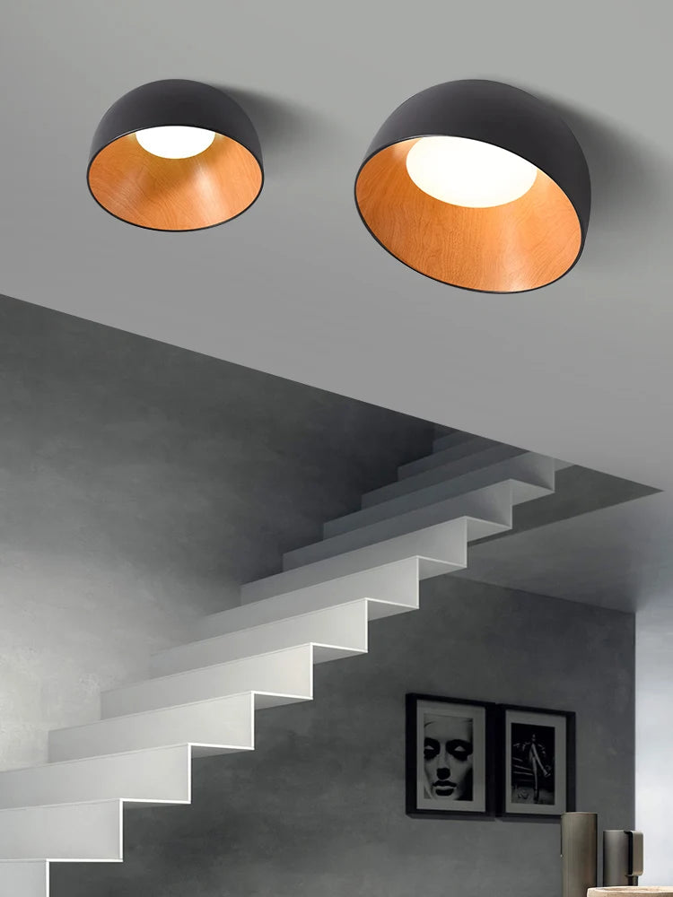 Moderne Simple bois LED lustre lumière balcon couloir créatif grain de bois lampe d'intérieur chambre Luminaires couleurs blanc ou noir