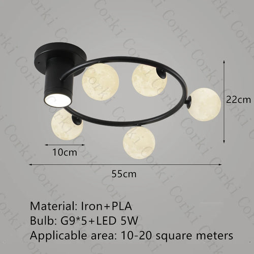 plafonnier design en métal noir doré boule blanche pour intérieur moderne - vue 17 sur 18
