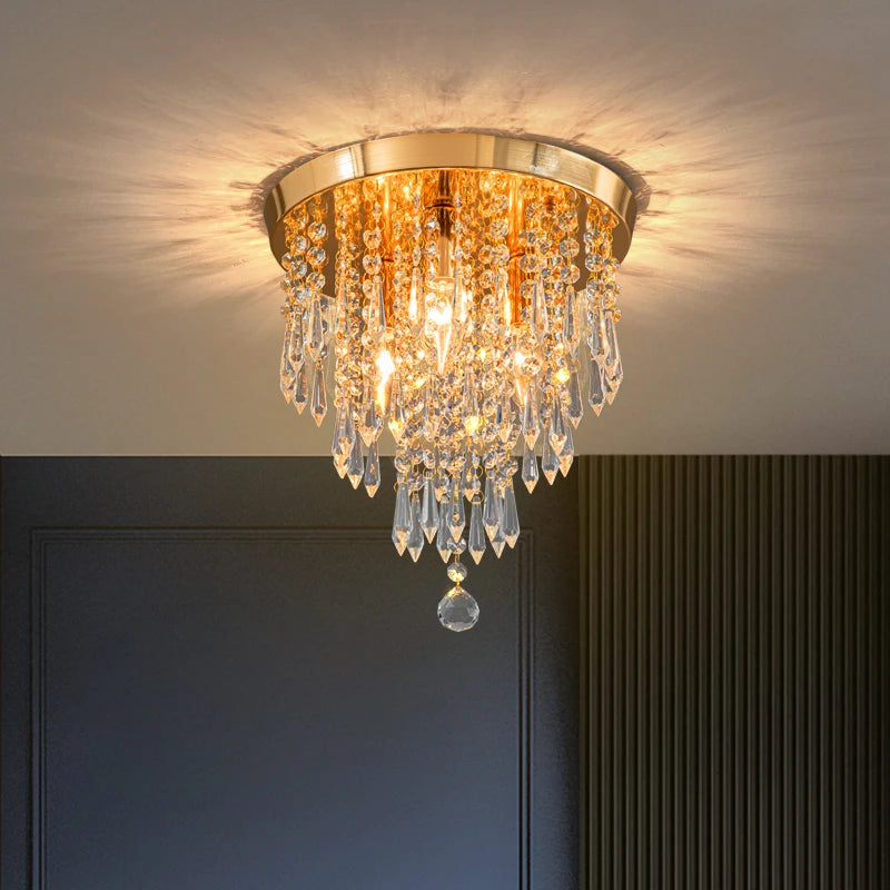 plafonnier doré en cristal luminaire d'intérieur ampoule remplaçable - vue 2 sur 8