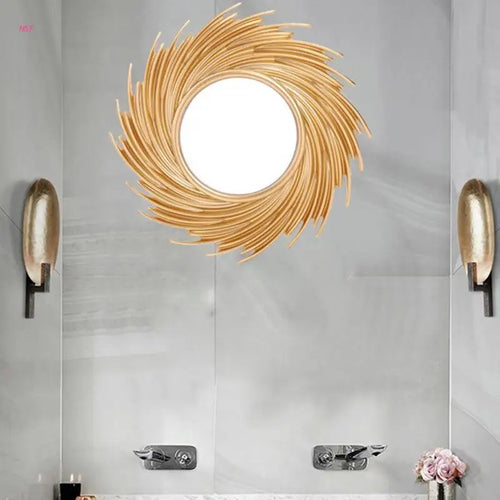 miroir décoratif en rotin en forme de soleil design moderne et élégant - vue 7 sur 7