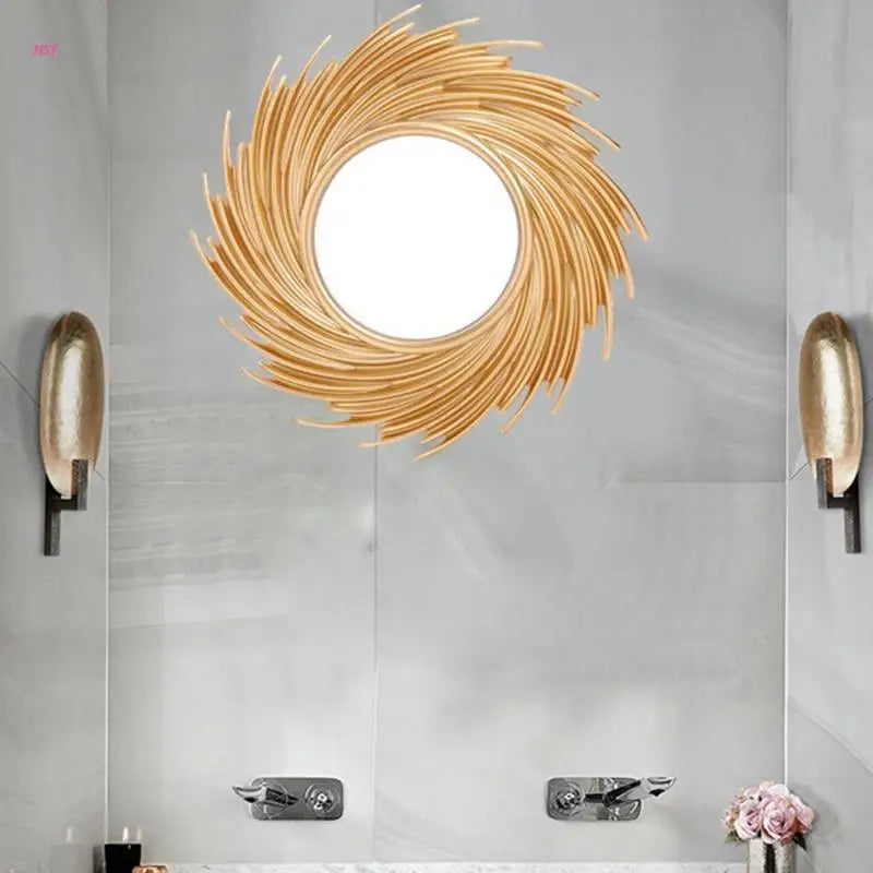 miroir décoratif en rotin en forme de soleil design moderne et élégant - vue 7 sur 7