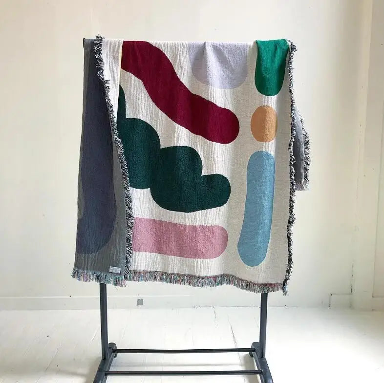 Plaid coton motif rayures style bohème salon voyage