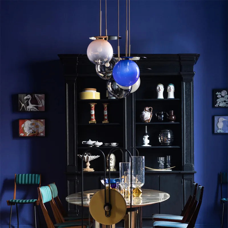 Design UFO Suspension Lumière Ronde Fer Danemark Boule De Verre Coloré LED Suspension Luminaire Maison Cuisine Suspension - vue 4 sur 11