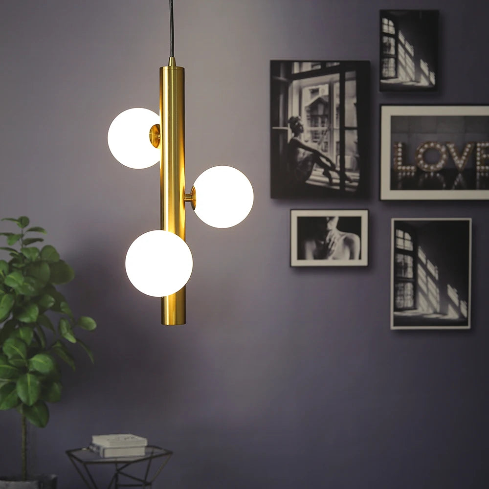 lustre moderne en verre mat suspension led luminarias - vue 3 sur 6
