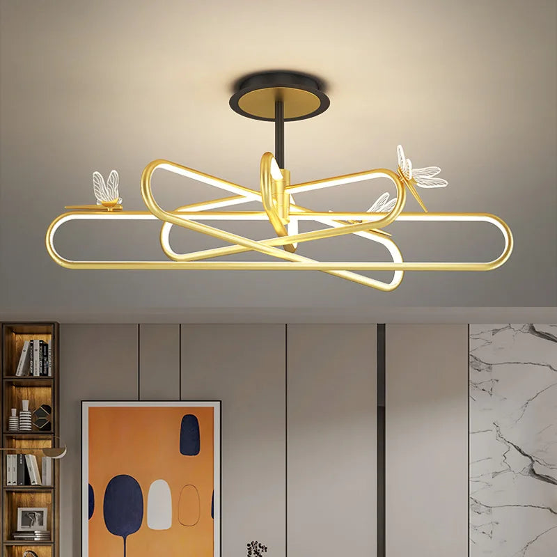 lustre nordique de luxe libellule led rétractable moderne - vue 3 sur 9