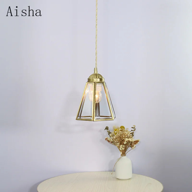 suspension vintage en verre japonais et cuivre design nordique - vue 4 sur 10
