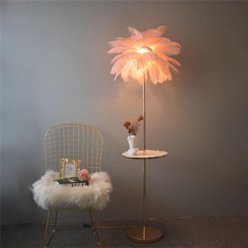 lampadaire nordique en plumes d'autruche avec éclairage led - vue 4 sur 12