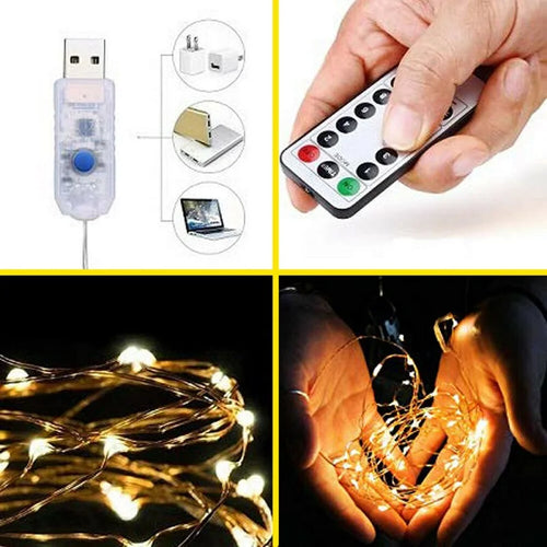 guirlande lumineuse led en cuivre avec télécommande et modes d'éclairage - vue 2 sur 11