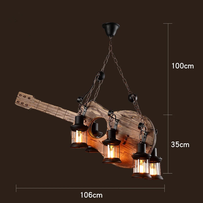 lustre vintage loft en bois avec suspension LED - vue 17 sur 28