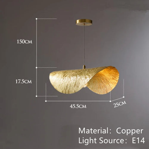 (80j - 7juin) Suspension moderne avec abat-jour en forme de feuille dorée Cel