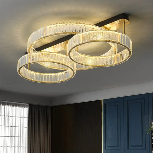 plafonnier de luxe en cuivre et cristal lampara de techo - vue 2 sur 15