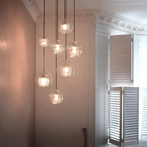 suspension ronde en verre style industriel lumineux et élégant - vue 2 sur 12