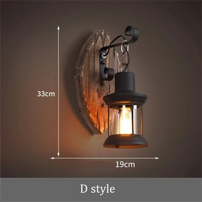 applique murale industrielle vintage en bois avec abat-jour en métal et verre - vue 12 sur 19