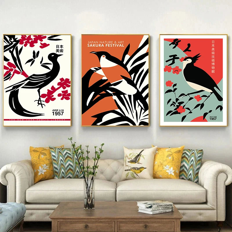 affiches vintage japonaises peinture toile nature mont fuji art mural