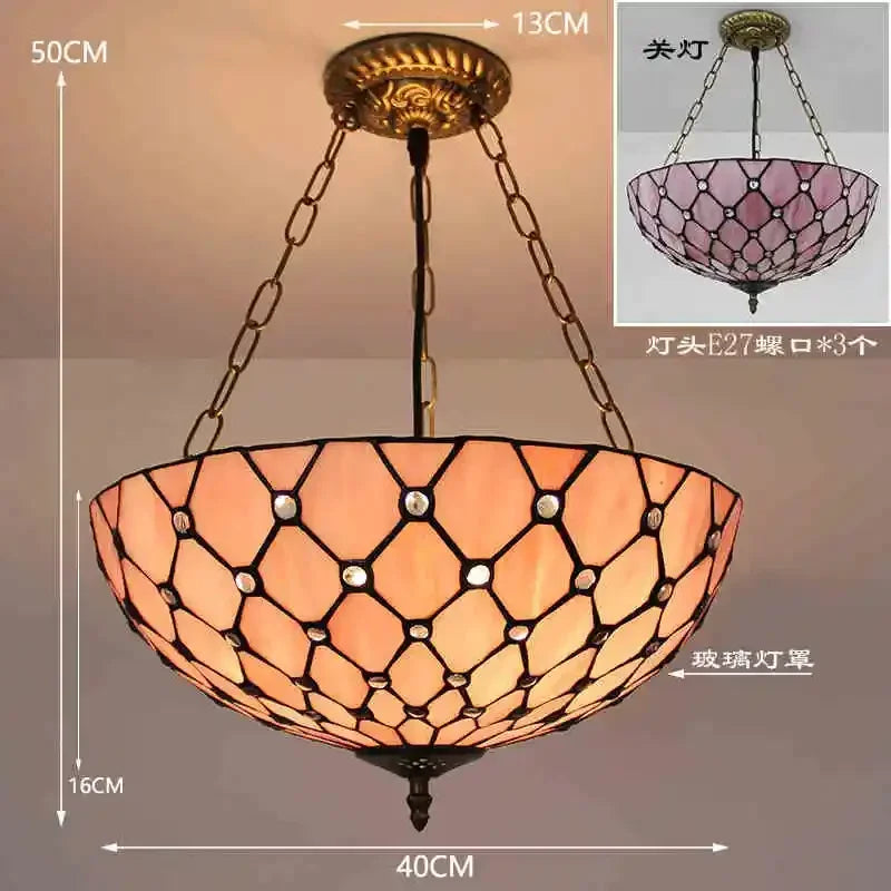 lustre en verre teinté style tiffany pour décoration intérieure suspendue - vue 9 sur 11