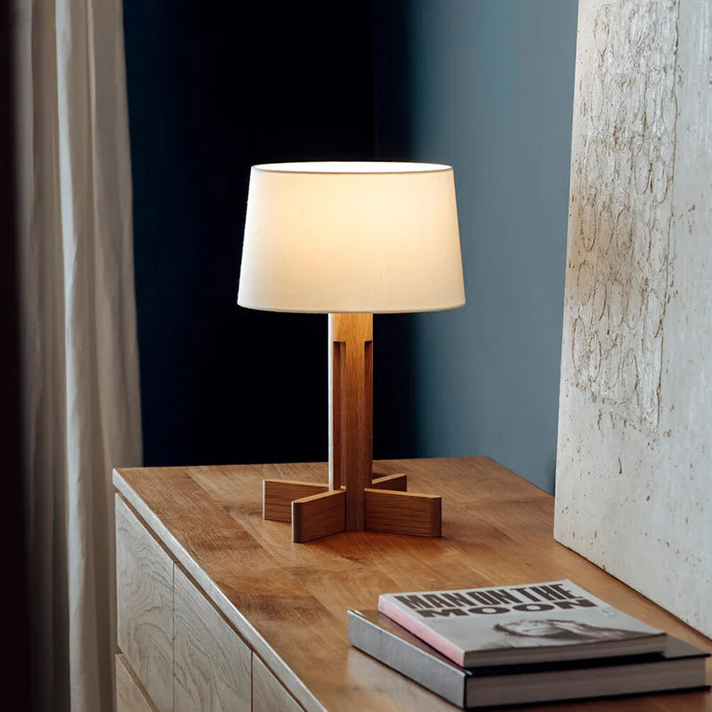 lampadaire vintage en bois massif style wabi sabi pour décoration intérieure - vue 5 sur 9