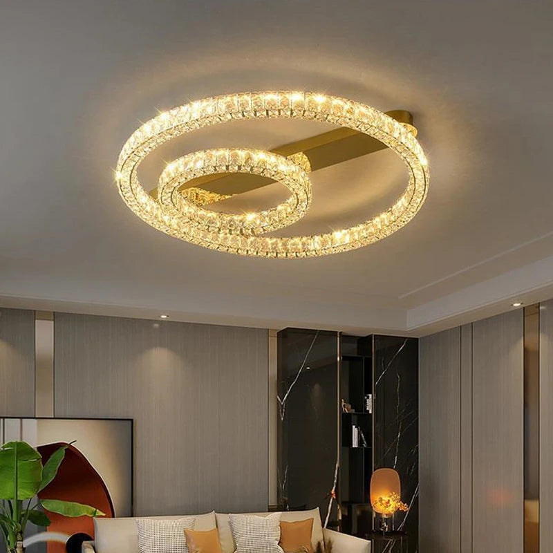 Plafonnier anneau led luxe dimmable doré cristal