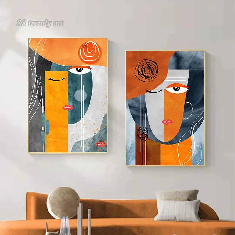 peintures abstraites modernes avec personnages pour décoration intérieure
