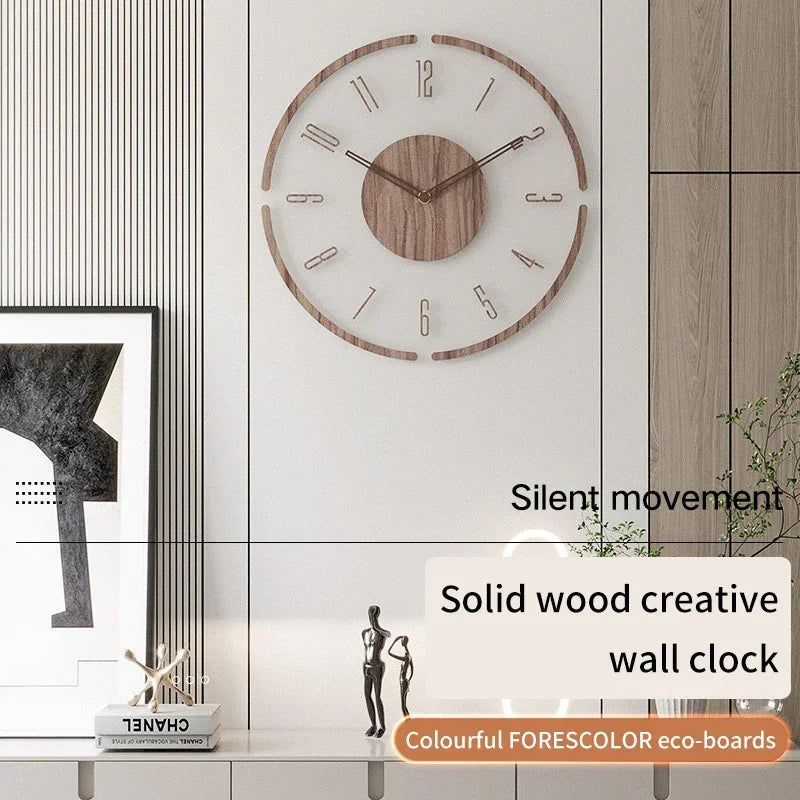 horloge murale en bois massif design silencieuse pour décoration intérieure - vue 6 sur 8