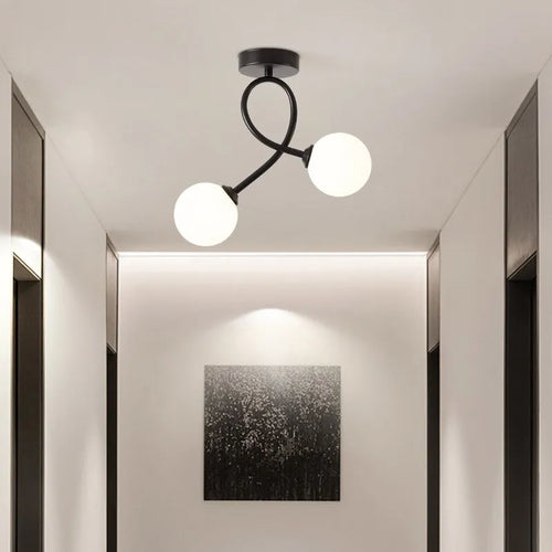 Plafonnier en verre moderne minimaliste noir or 1/2 têtes éclairage intérieur pour couloir allée balcon entrée vestiaire luminaires - vue 6 sur 14