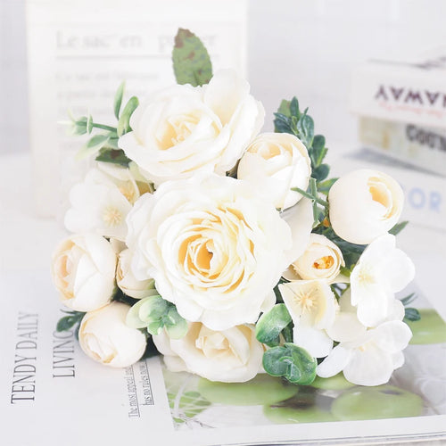 fleurs artificielles soie pivoine hortensia décoration mariage bouquet - vue 9 sur 40
