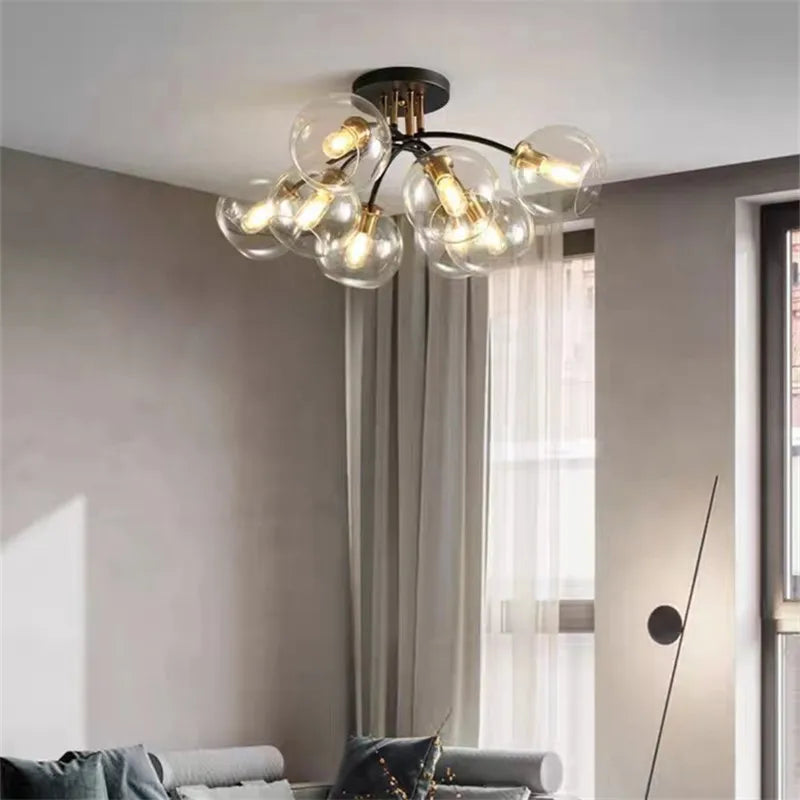 Lampe Plafonnier Verre Nordique Noir Or - vue 5 sur 12