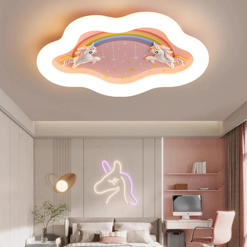 lustre nuage arc-en-ciel avec cheval pour chambre d'enfant