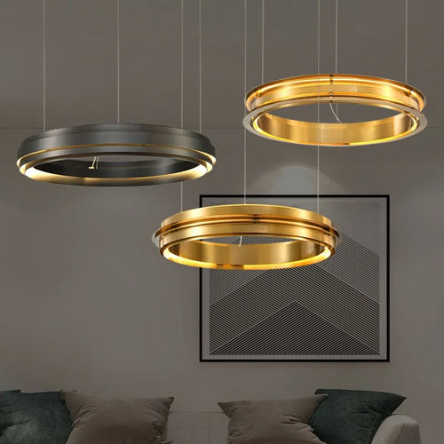 lustre led italien post-moderne avec anneau de suspension - vue 3 sur 12