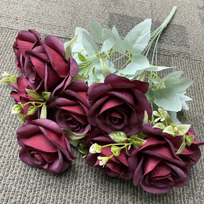 bouquet de roses artificielles en soie décoration florale élégante - vue 7 sur 15